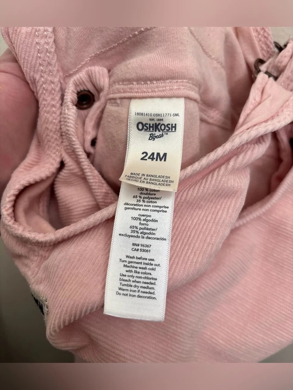 OshKosh B'gosh Blush Pink Corduroy Overalls